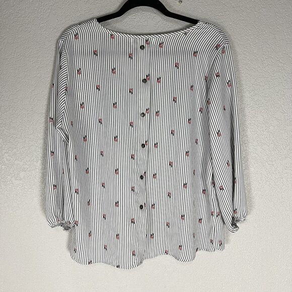 Jon & Anna Contemporary Size M Floral Striped Print Top Buttons Down Back - Picture 2 of 3